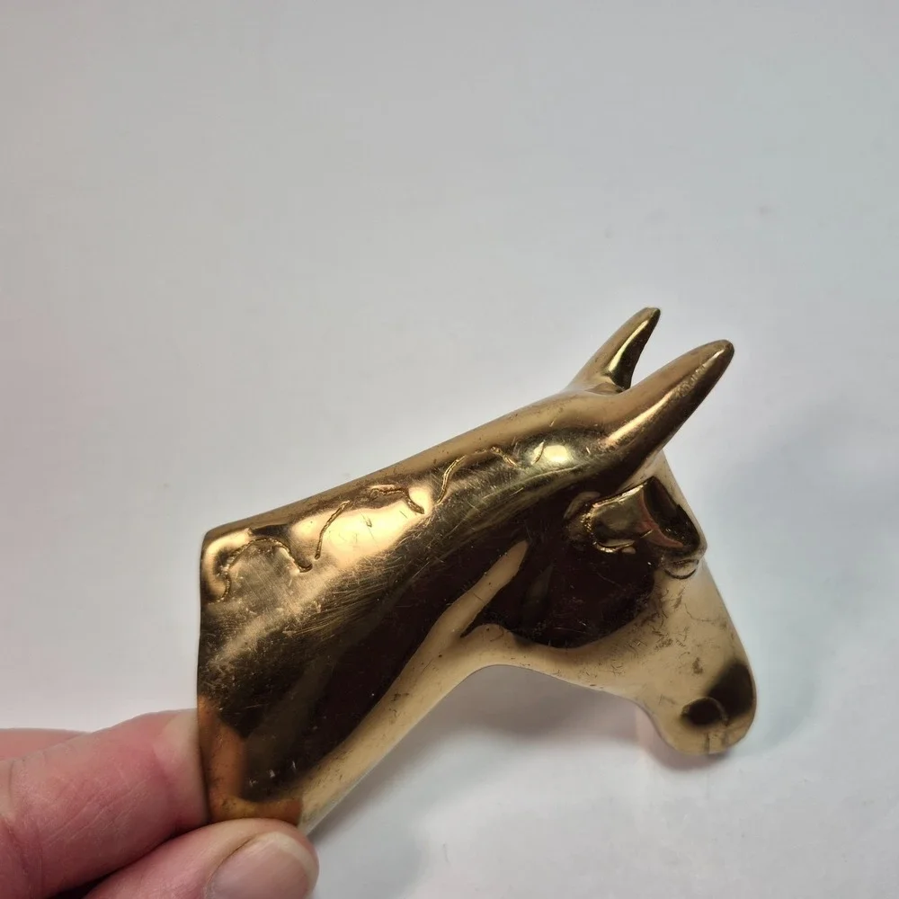 Vintage Brass Horse Head Wall Farmhouse Barn Equestrian Leash Coat Hanger 3D